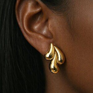 18K Gold Plated Stainless Steel Drop Earrings - Unique Teardrop Design✨
